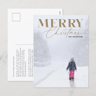Gold Merry Script Serif Christmas Portrait Photo Holiday Postcard