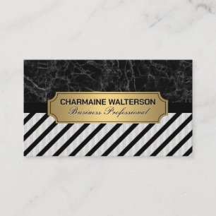 Gold Metal   Black Marble and Stripes Business Card