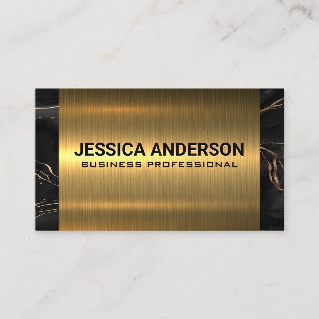 Gold Metal | Black Marble Trim Business Card (Front)