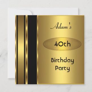 Gold Metal Black Mens 40th Birthday Party Man Invitation