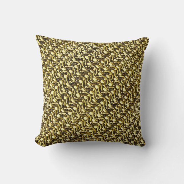 Gold Metal Chain Mail Metallic Medieval Armour Throw Pillow (Front)