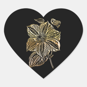 Gold Metal Flower Garden Botanical Nature Art Heart Sticker