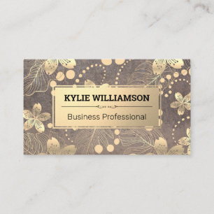 Gold Metal Flower Leaf Pattern Business Card