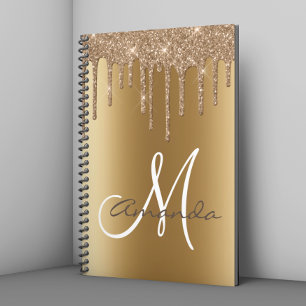 Gold Metal Glitter Drips Monogram Personalized Notebook