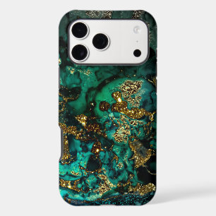 Gold Metal Glitter on Dark Emerald Marble