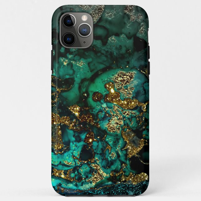 Gold Metal Glitter on Dark Emerald Marble Case-Mate iPhone Case (Back)