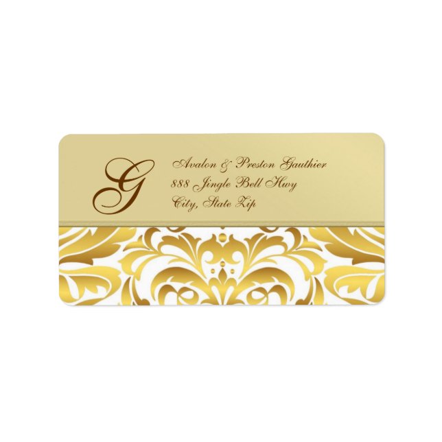 Gold Metal Gold Damask Étiquettes de adresse de No (Devant)