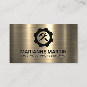 Gold Metal   Hammer Wrench Logo Business Card