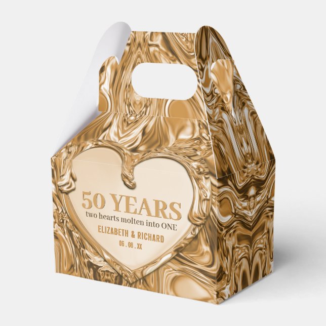 Gold Metal Heart Wedding Anniversary Favor Box (Front Side)