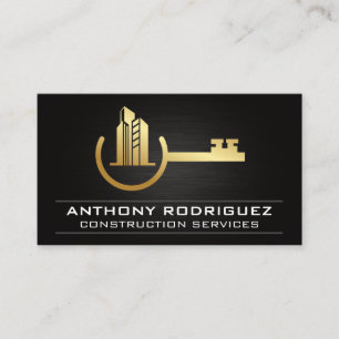 Gold Metal Key House Realtor Business Card