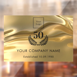 Gold metal logo business years of service  window cling