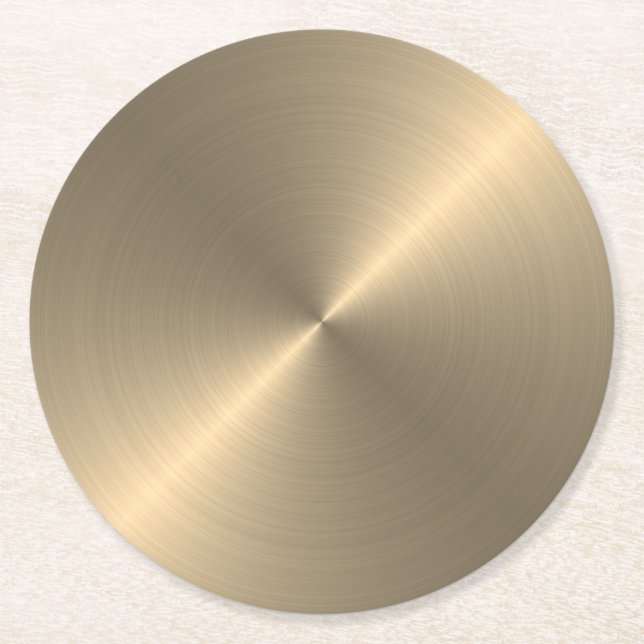 Gold Metal Look Circular Metallic Round Paper Coaster (Front)