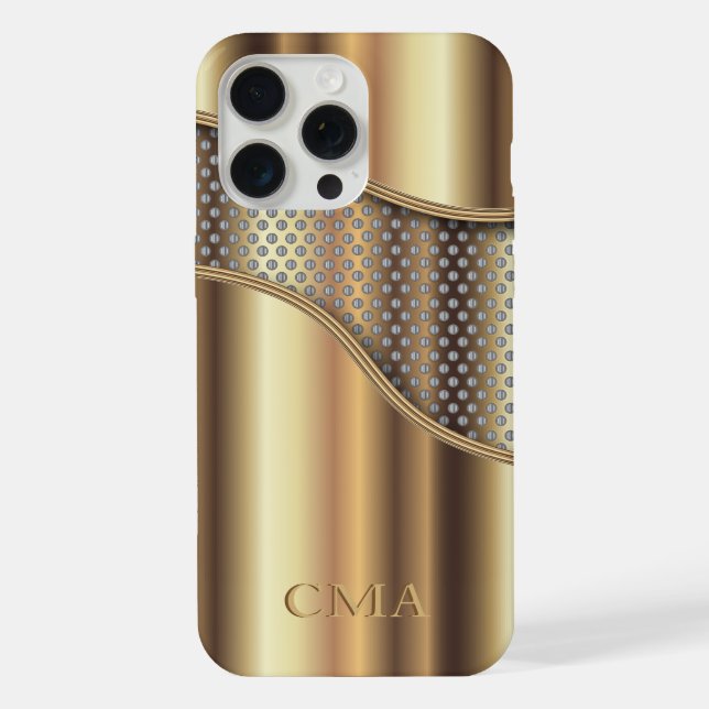 Gold Metal Mesh | Monogram iPhone Case (Back)