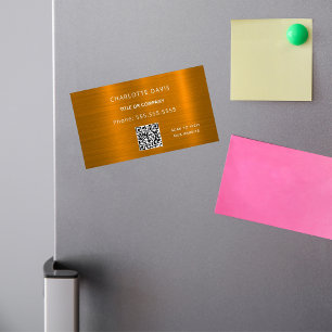 Gold metal monogram QR code minimalist elegant  Magnetic Business Card