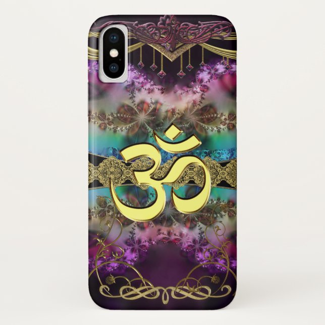 Gold Metal OM-Symbol on Fractal Tapestry Case-Mate iPhone Case (Back)