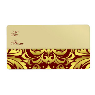 Gold Metal Red Damask Christmas Gift Tag Label