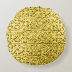 Gold metal seamless pattern round pillow