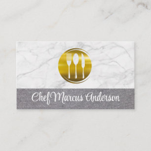 Gold Metal Silverware Logo   Restaurant Business Card