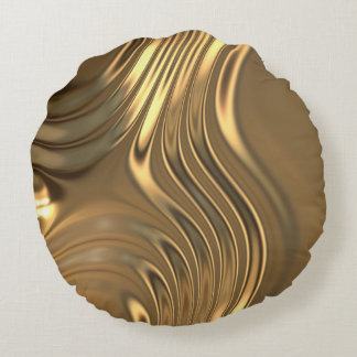 Gold Metal Swirling Design Round Pillow