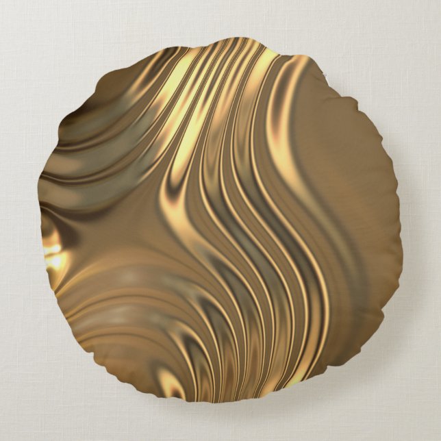 Gold Metal Swirling Design Round Pillow (Back)