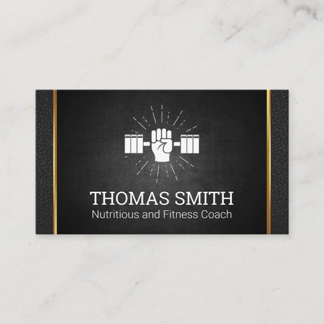 Gold Metal Trim | Personal Trainer | Hand Weight Business Card (Front)