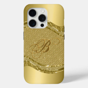 Gold Metallic And Diamonds Print Pattern iPhone 15 Pro Case