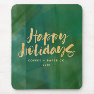 Gold metallic and green happy holidays mouse pad