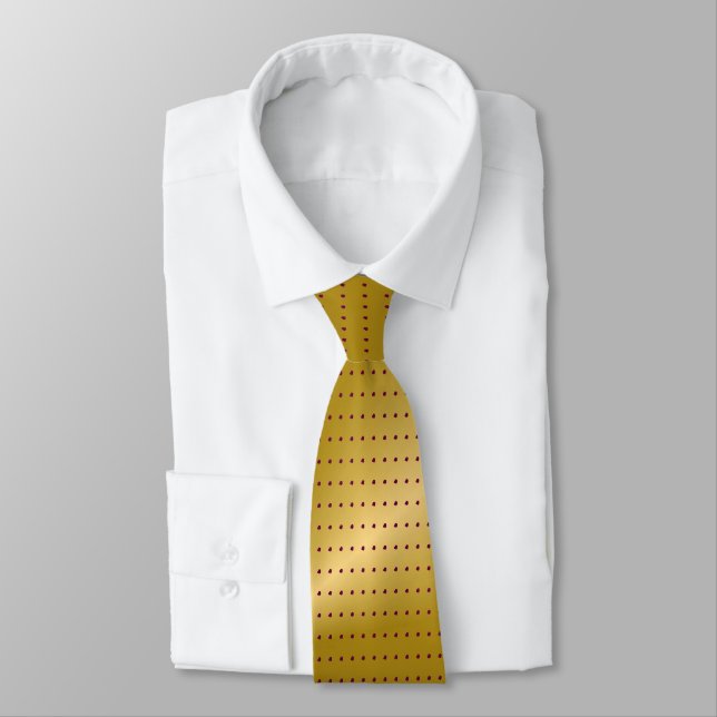 Gold Metallic and Maroon  Polka Dots Pattern Tie (Tied)