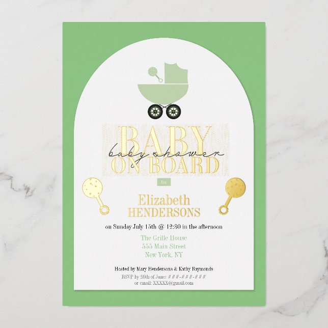 Gold Metallic Baby Shower Foil Invitation (Front)