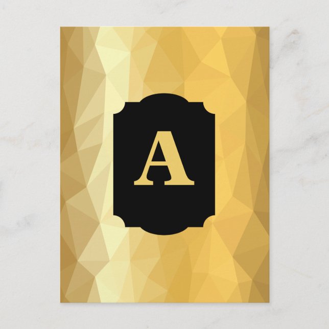 Gold metallic black frame custom monogram postcard (Front)