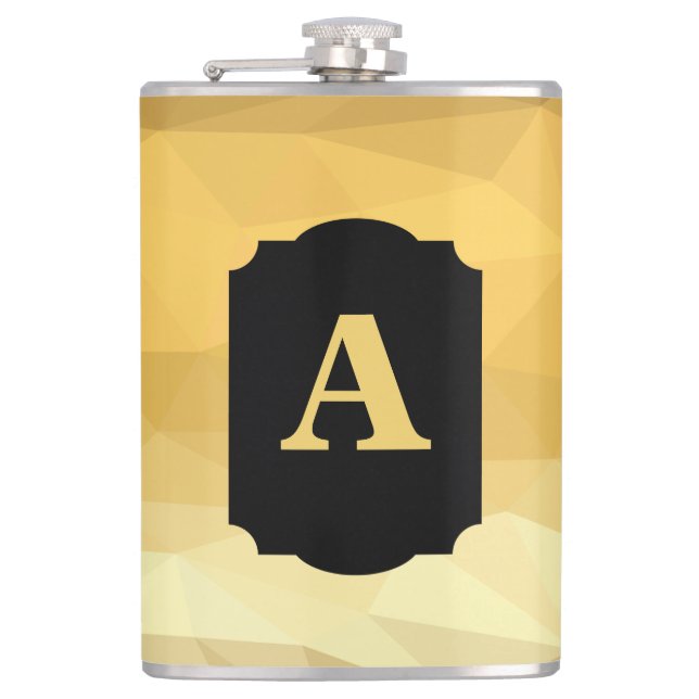 Gold metallic black luxury personalized monogram  hip flask (Front)