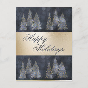 Gold Metallic Blue Elegant Pine Merry Christmas H Holiday Postcard