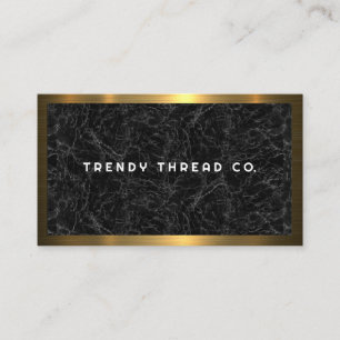 Gold Metallic Border Black Marble Business Card