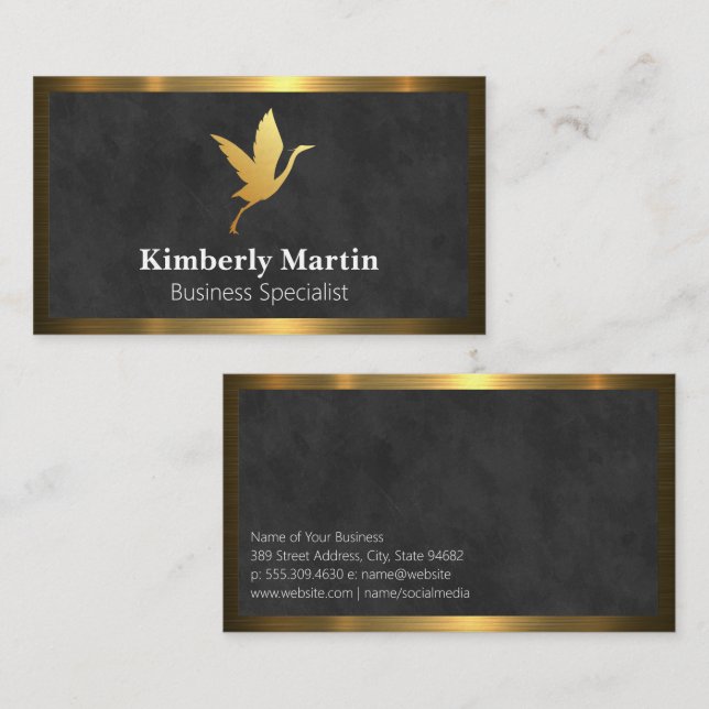 Gold Metallic Border | Black Texture Background Business Card (Front/Back)