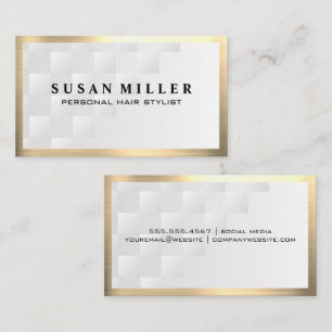 Gold Metallic Border Geometric White Business Card