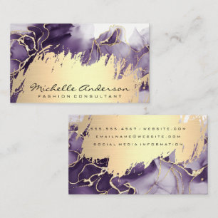 Gold Metallic Brushed   Purple Marble Business Card