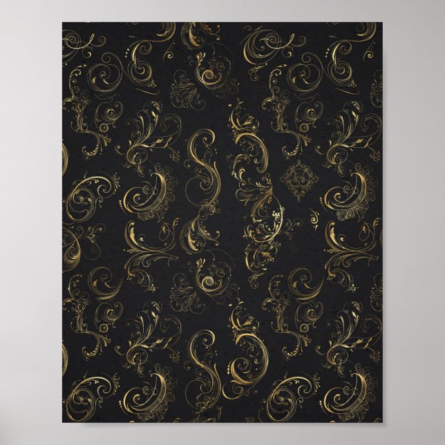 Gold Metallic Calligraphy Script Art Poster (Front)