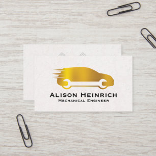 Gold Metallic Car and Wrench Mechanic Business Card