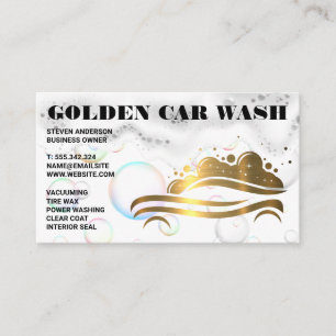 Gold Metallic Car Wash Logo   Soap Bubbles Foam Business Card