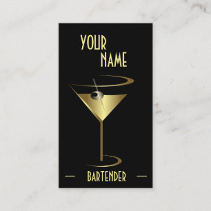 Gold Metallic Cocktail Martini Bartender Business Card