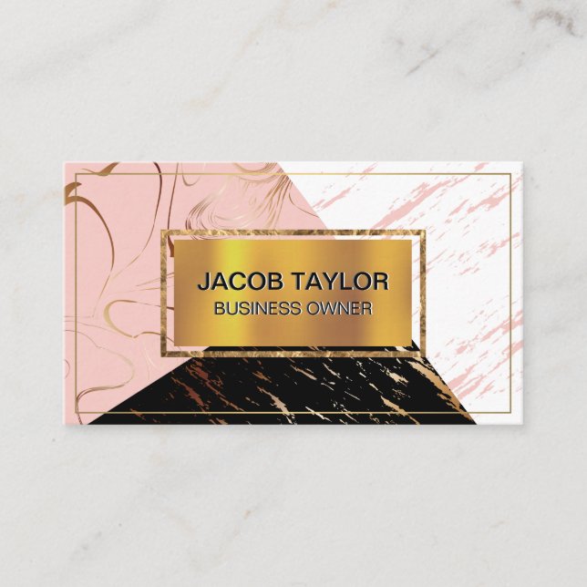 Gold Metallic | Colour Block Marble Business Card (Front)