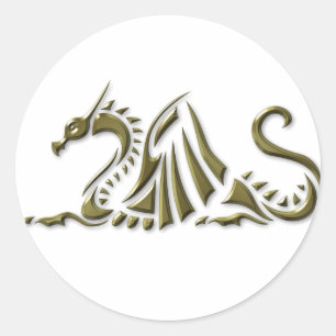 Gold Metallic Dragon Classic Round Sticker