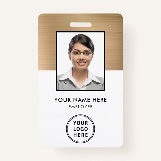 Gold Metallic Employee Photo ID Logo Badge (Front)