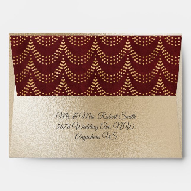 Gold Metallic Fairy Lights Elegant Red Wedding  En Envelope (Back (Top Flap))
