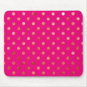 Gold Metallic Faux Foil Polka Dot Pink Background Mouse Pad