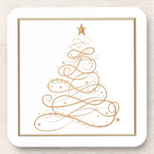 Gold Metallic Filigree Christmas Tree Coaster
