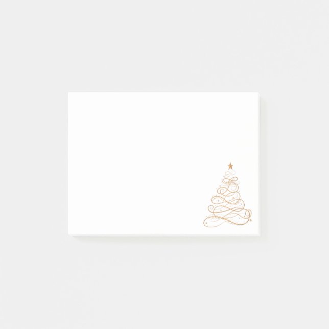 Gold Metallic Filigree Christmas Tree Minimalist Post-it Notes (Front)