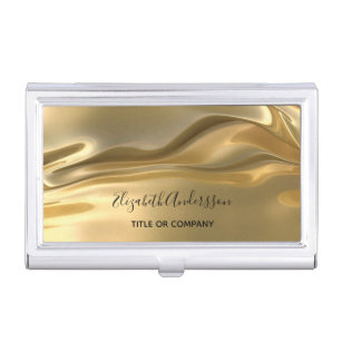 Gold metallic fluid name business card holder