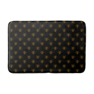 Gold Metallic Foil Bees on Black Bath Mat