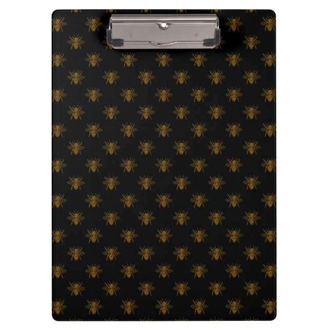 Gold Metallic Foil Bees on Black Clipboard (Front)
